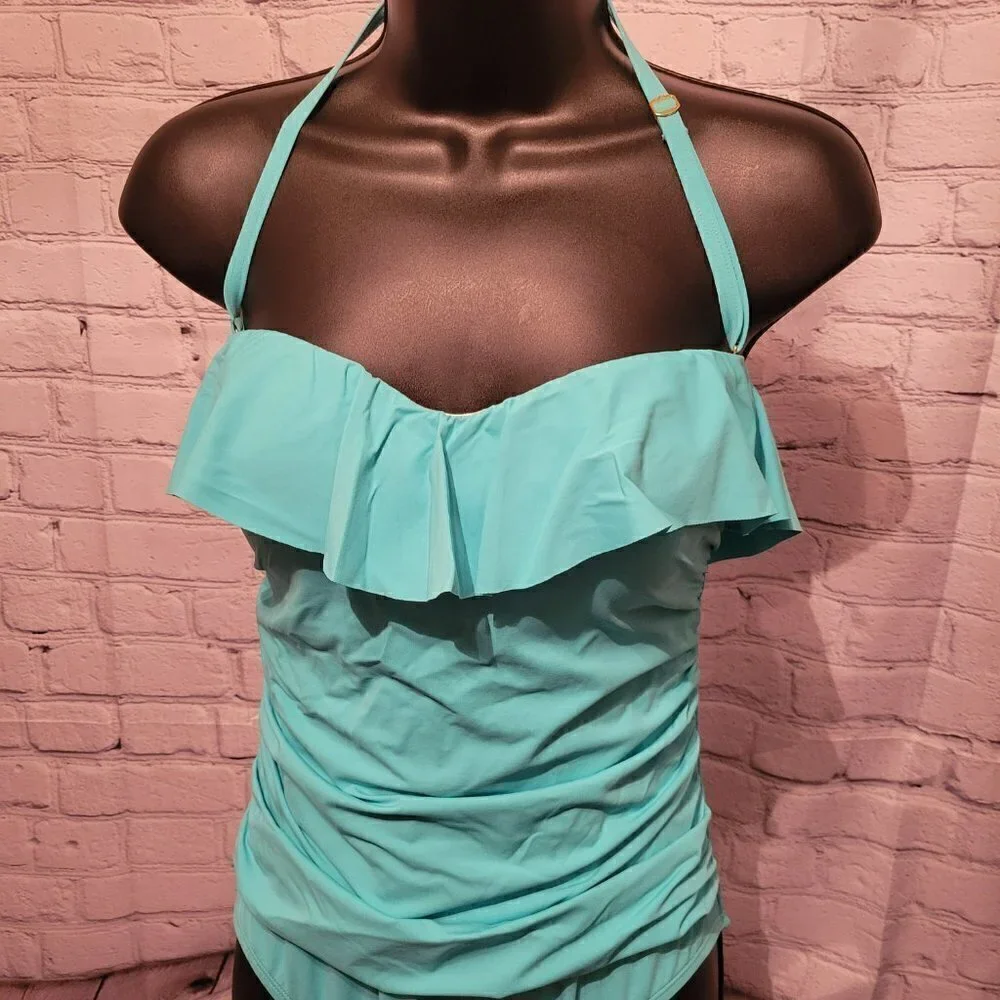 BLEU BY ROD BEATTIE Shirred Ruffle Bandeau MIO One-Piece Swimsuit